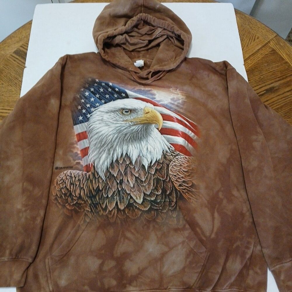 The Mountain Eagle American Flag All Over Graphic Print Hoodie Brown XLG